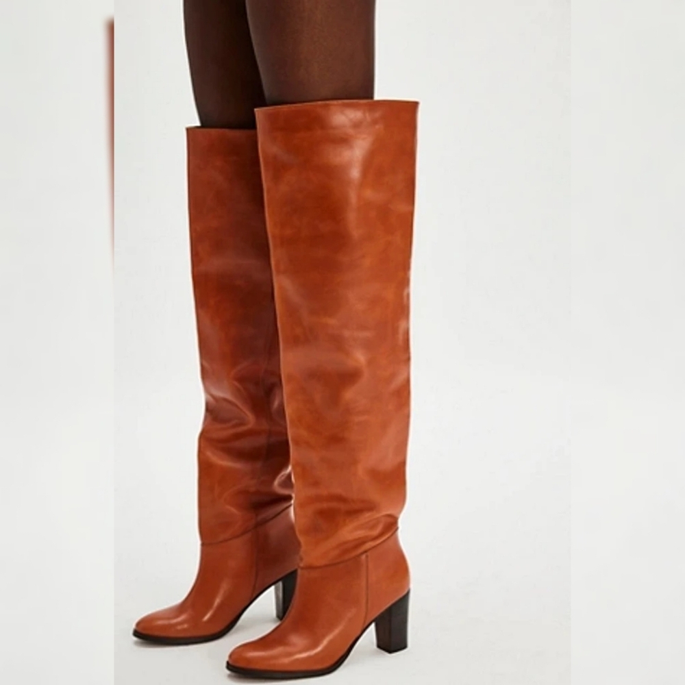 Free People Georgie Over-the-knee Boots in Saddle Brown Leather